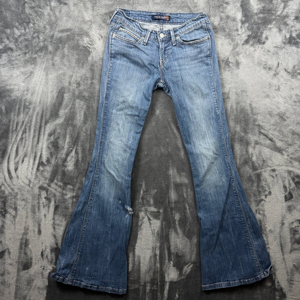Levi's Flare Jeans Womens 5M Blue Good Distressed Low Rise Bell Bottoms